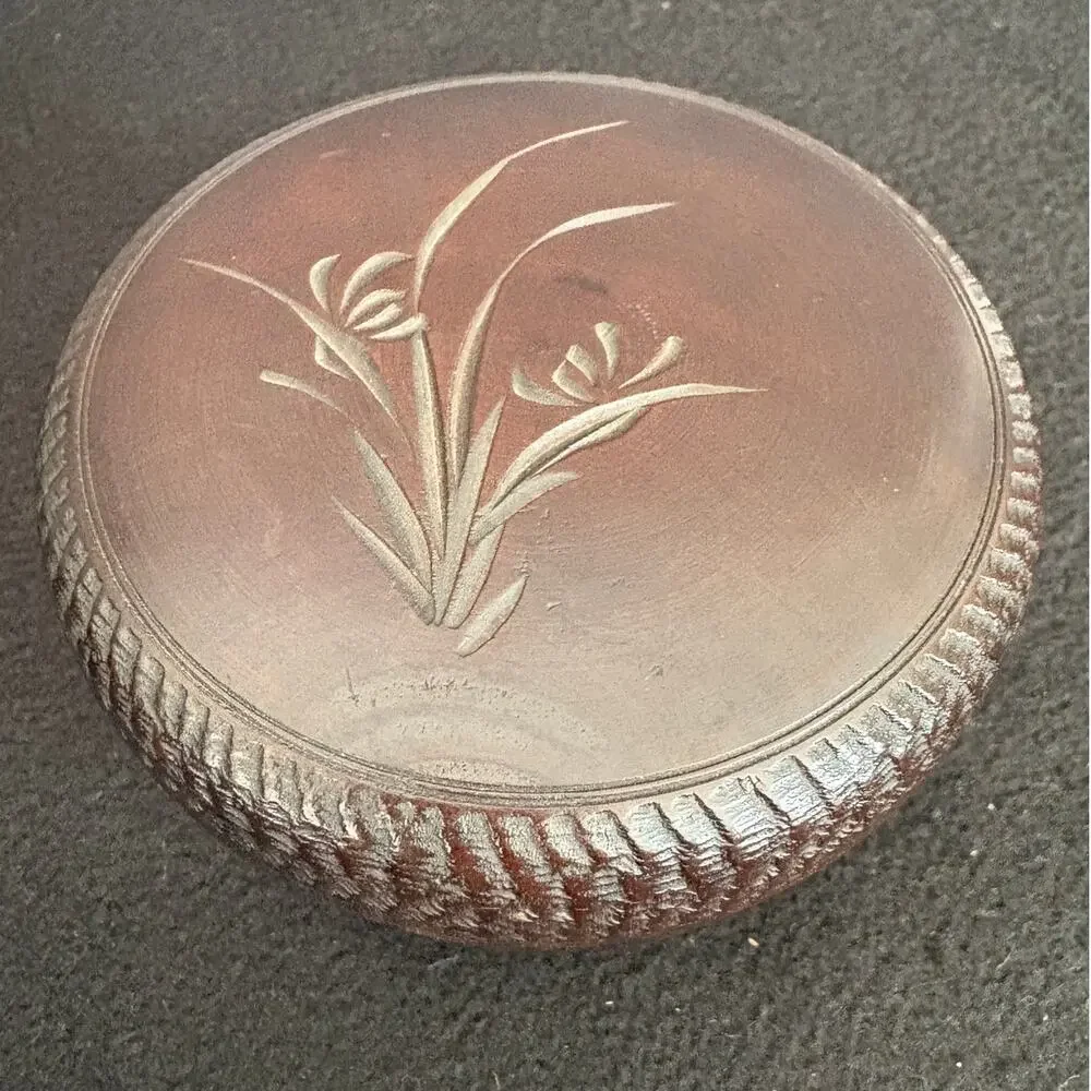 Small Textured Wood Woven Trinket Box - 3